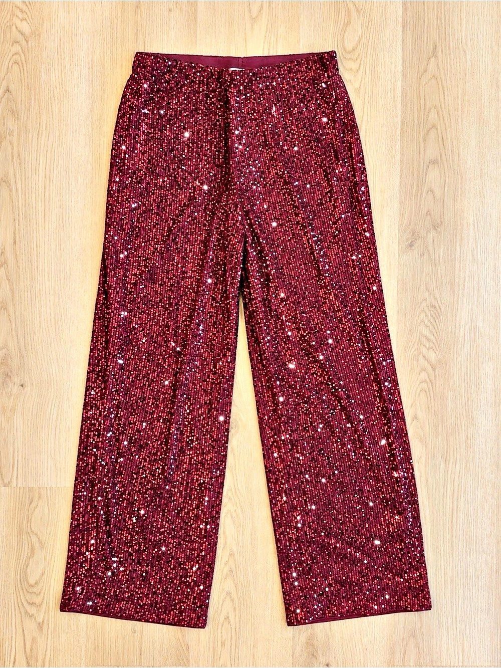 H&M Wide Leg Sequin Pants in Burgundy Size XL